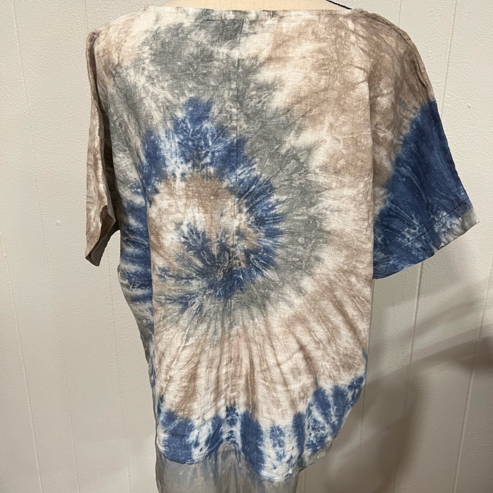 Valentina Naldi asymmetric beige and blue tie dye linen top - Picture 6 of 6